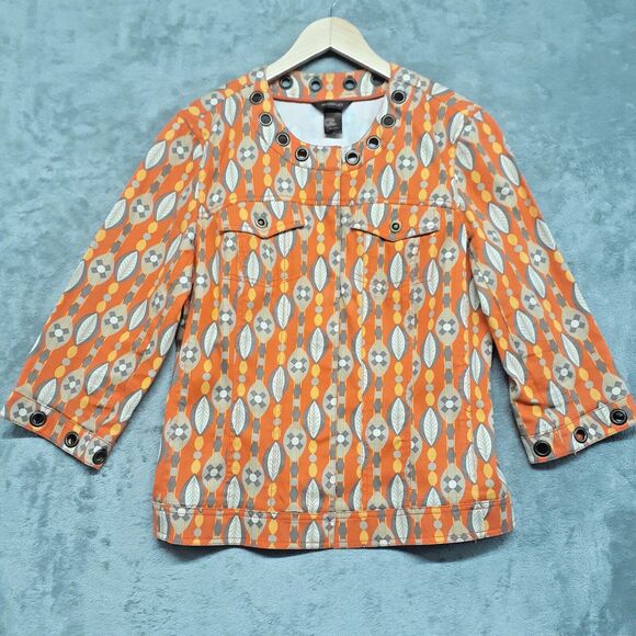 Multiples 60s/70s Printed Snap Button Grommett Women Corduroy Blazer Orange Sz L - Picture 1 of 10